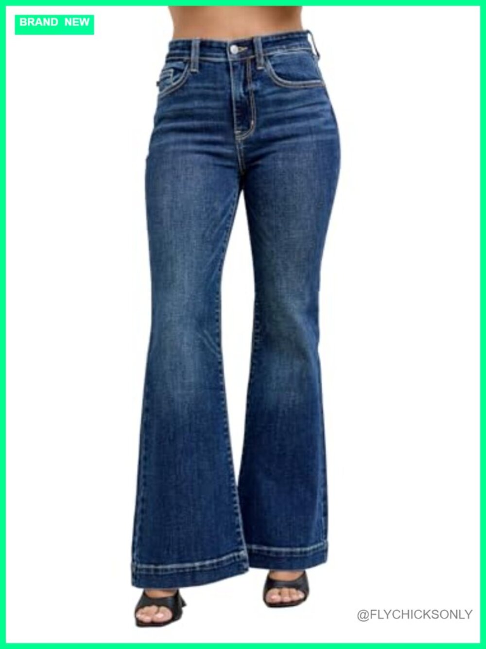 High Waisted Petite Trouser Flare Jeans Cotton Stretch